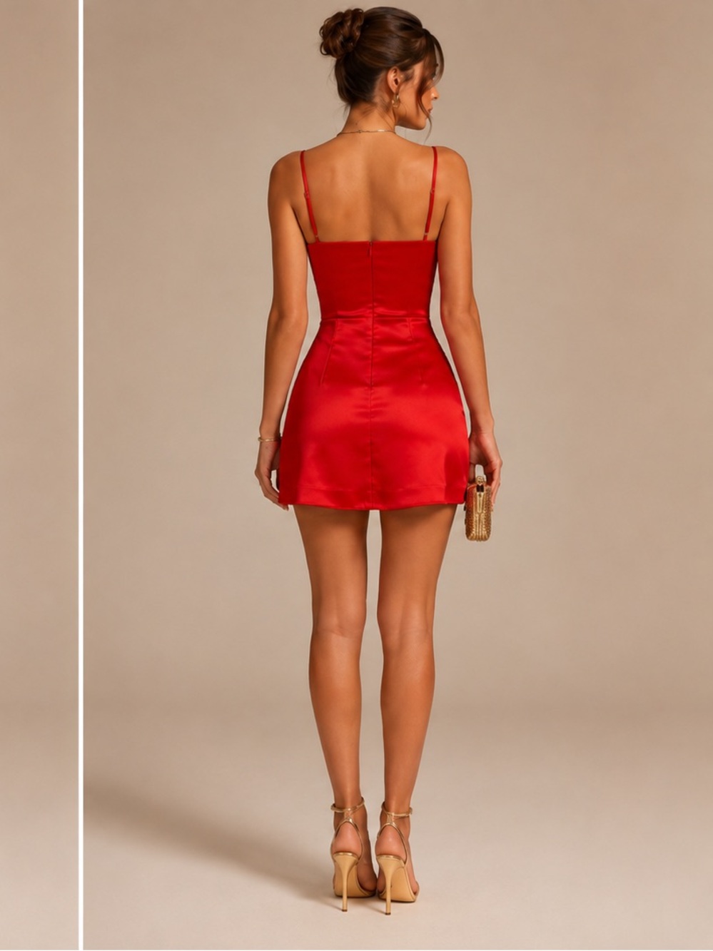 House of CB Dainty Scarlet Red Satin Square Neck A-Line Mini Dress S NWOT - Picture 9 of 14